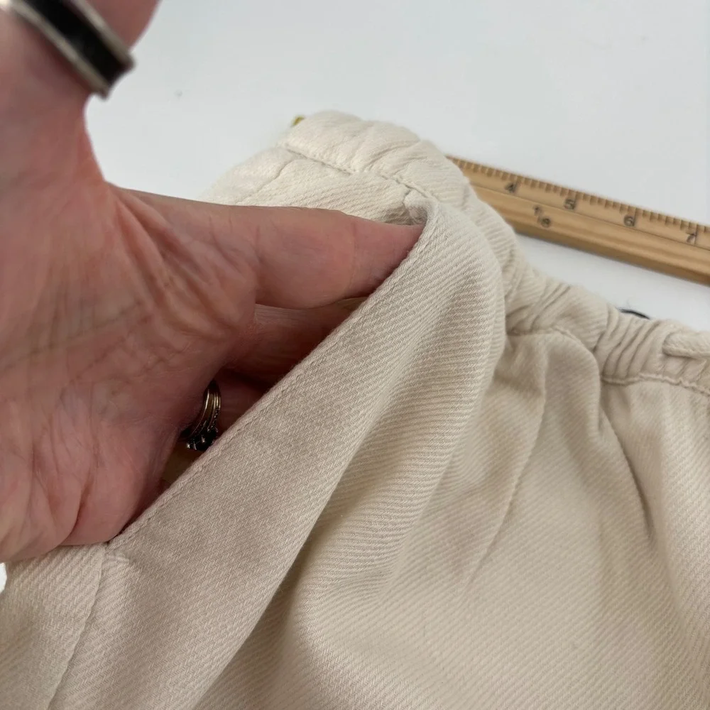 Zara Wide Leg Trousers Women Large Cream Bohemian Chic Drawstring Textured Twill